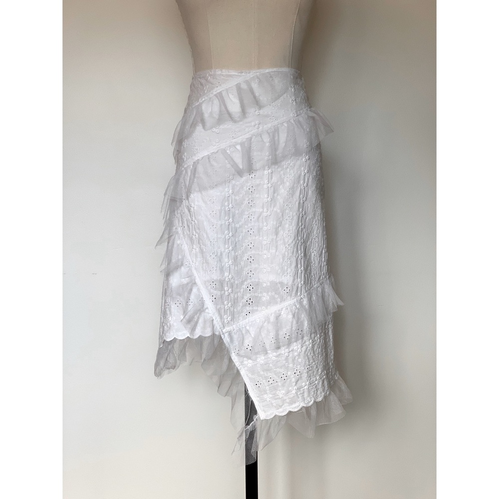 White Eyelet Lace Skirt w/ Tulle Trim